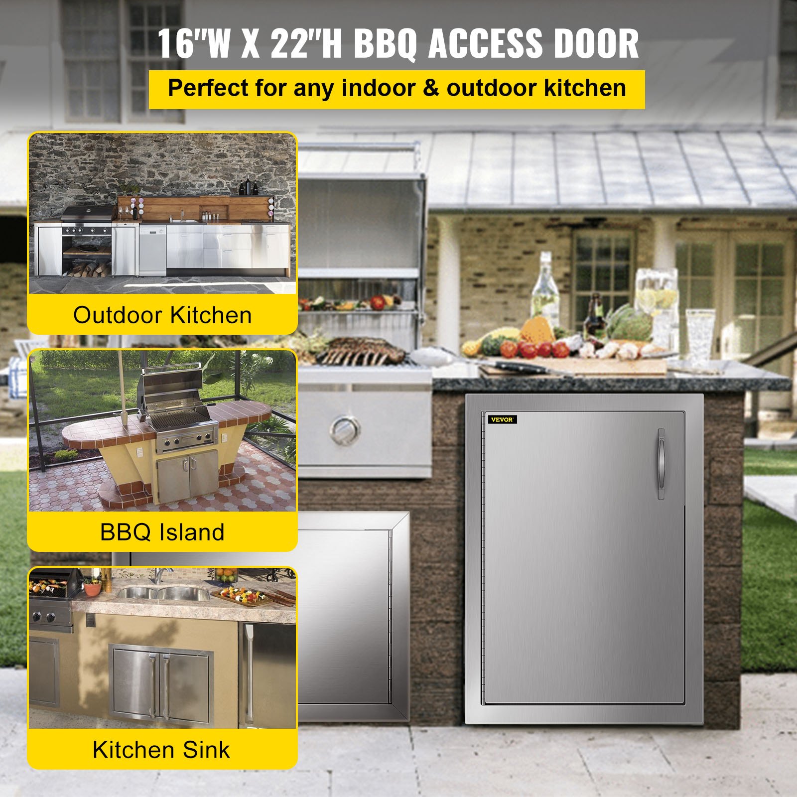 VEVOR Porte da Cucina per Esterno da 16x22 Pollici, BBQ Island Door con Una Porta, Singola Accesso Porta Barbecue in Acciaio Inossidabile, Porta com Apertura Singola Verticale Incernierata a Sinistra