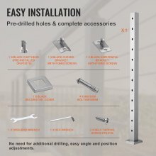 VEVOR Palo per Ringhiera per Scale, Palo per Parapetto Fori Inclinati a 30 Gradi, 12 Fori Preforati, Palo Ringhiera Acciaio Inox 106,7x5x5 cm, Argento, 1JZLGZ1067556VUN5V0