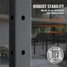 VEVOR Palo per Ringhiera per Cavi, Palo per Ringhiera Angolare in Acciaio a Forma di L con Foro a L, 12 Fori Preforati, Acciaio Inox 106,7x2,5x5 cm, Nero, 1JZLGZHS1067CSWRBV0