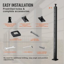 VEVOR Palo per Ringhiera per Cavi, Palo per Ringhiera Angolare in Acciaio a Forma di L con Foro a L, 12 Fori Preforati, Acciaio Inox 106,7x2,5x5 cm, Nero, 1JZLGZHS1067CSWRBV0