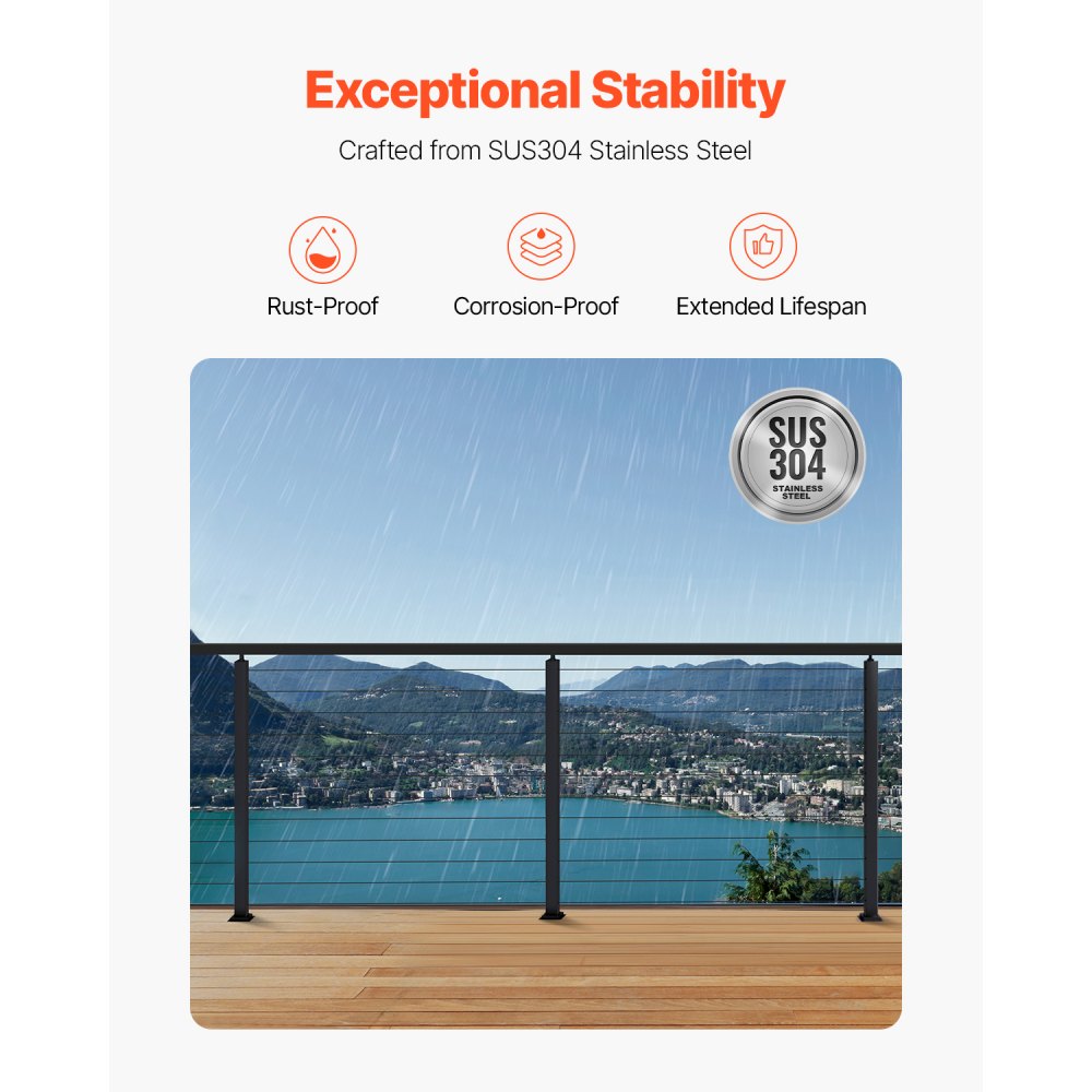 VEVOR Ringhiera per Recinzione da Balcone 1067x108x68 mm da Giardino Balcone Ponte in Acciaio Inox, Kit di Palo per Balaustrata da Terrazza, Nero, 1JZLGZXHS1063GGTD001V0