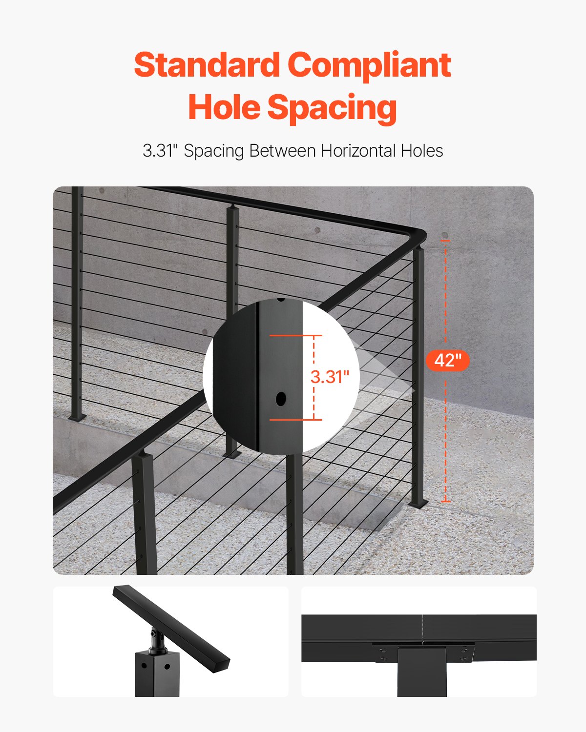 VEVOR Ringhiera per Recinzione da Balcone 1067x100x100 mm da Giardino Balcone Fori a Forma L in Acciaio Inox, Kit di Palo per Balaustrata da Terrazza, 1JZLGZXHS1065S1EW001V0