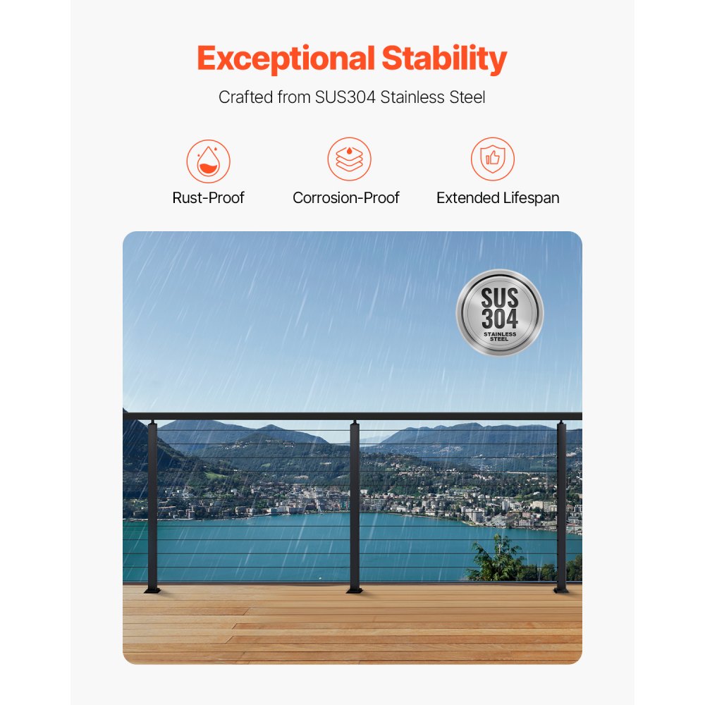 VEVOR Ringhiera per Recinzione da Balcone 1067x100x100 mm da Giardino Balcone Ponte in Acciaio Inox, Kit di Palo per Balaustrata da Terrazza, Nero, 1JZLGZXHS106AWJO6001V0