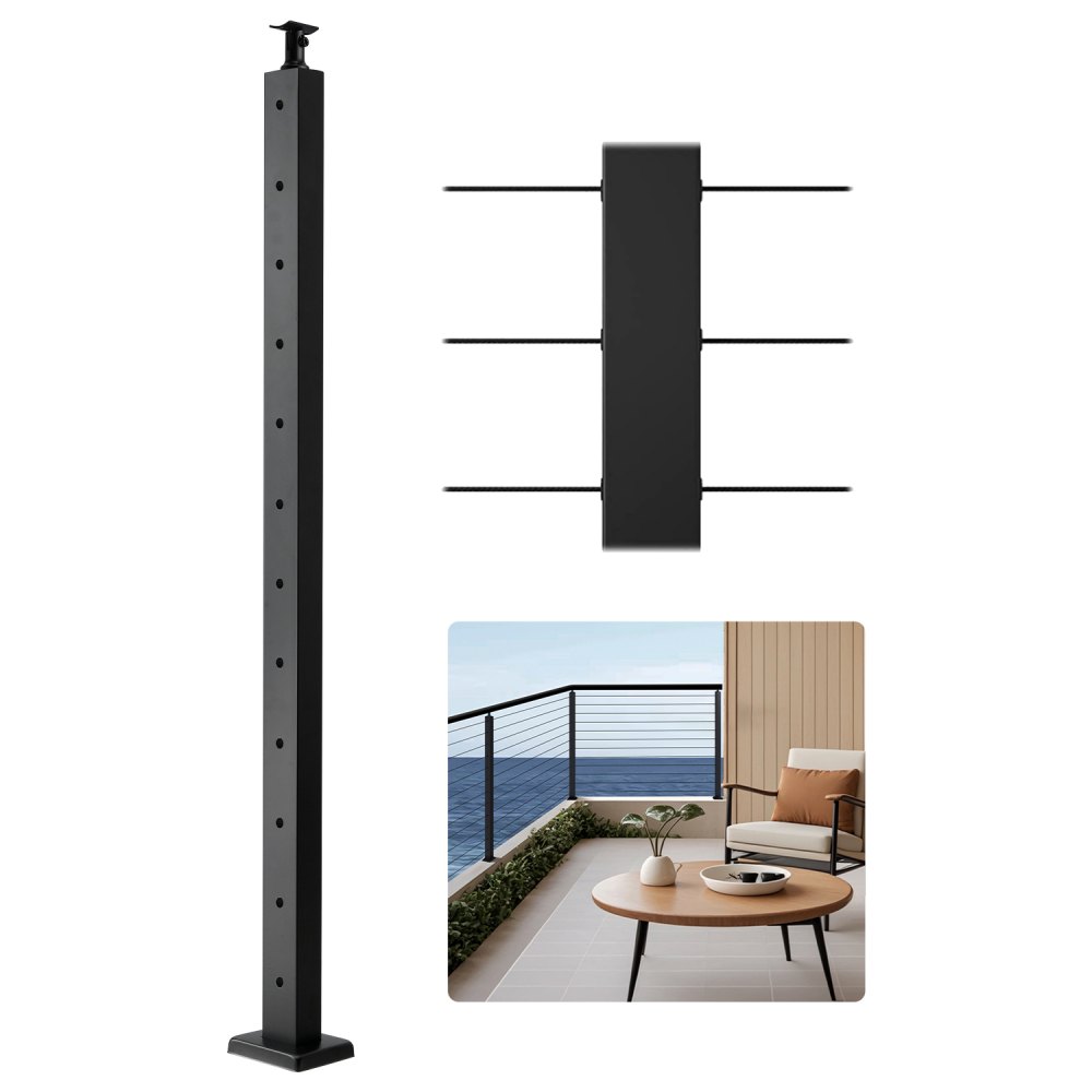 VEVOR Ringhiera per Recinzione da Balcone 1067x100x100 mm da Giardino Balcone Ponte in Acciaio Inox, Kit di Palo per Balaustrata da Terrazza, Nero, 1JZLGZXHS106AWJO6001V0