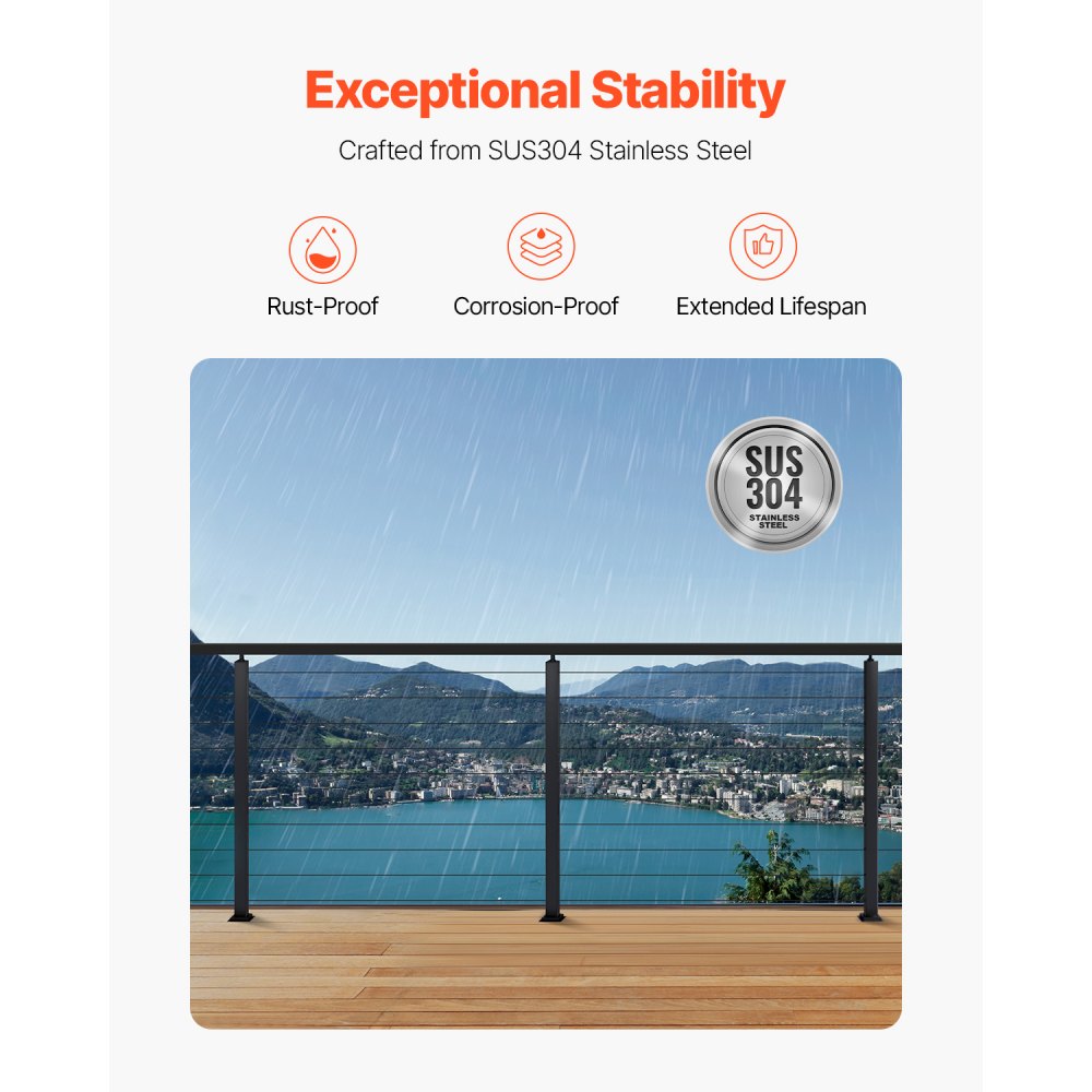 VEVOR Ringhiera per Recinzione da Balcone 914x100x100 mm da Giardino Balcone con Finitura Spazzolata in Acciaio Inox, Kit di Palo per Balaustrata da Terrazza, 1JZLGZXHS9148RVYS001V0