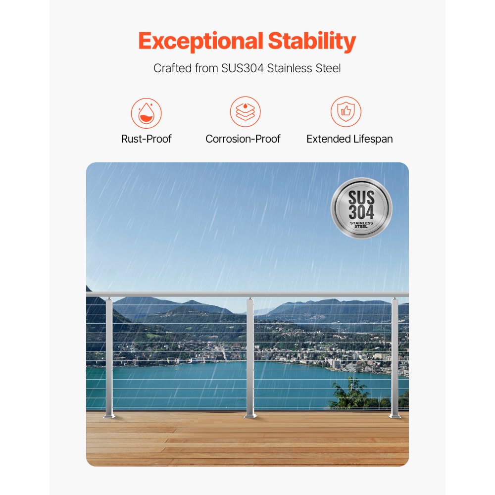 VEVOR Ringhiera per Recinzione da Balcone 1067x100x100 mm da Giardino Balcone Ponte in Acciaio Inox, Kit di Palo per Balaustrata da Terrazza, Argento, 1JZLGZXYS1061EF8W001V0