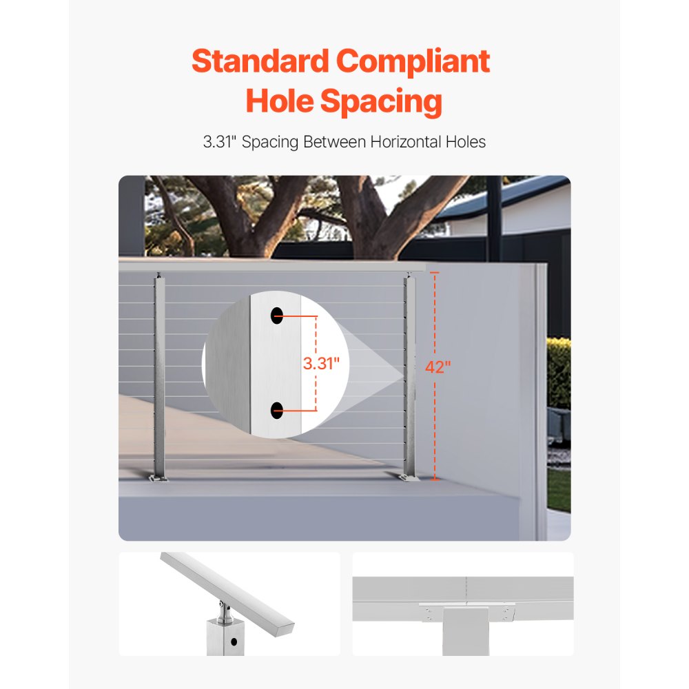 VEVOR Ringhiera per Recinzione da Balcone 1067x100x100 mm da Giardino Balcone Ponte in Acciaio Inox, Kit di Palo per Balaustrata da Terrazza, Argento, 1JZLGZXYS1061EF8W001V0