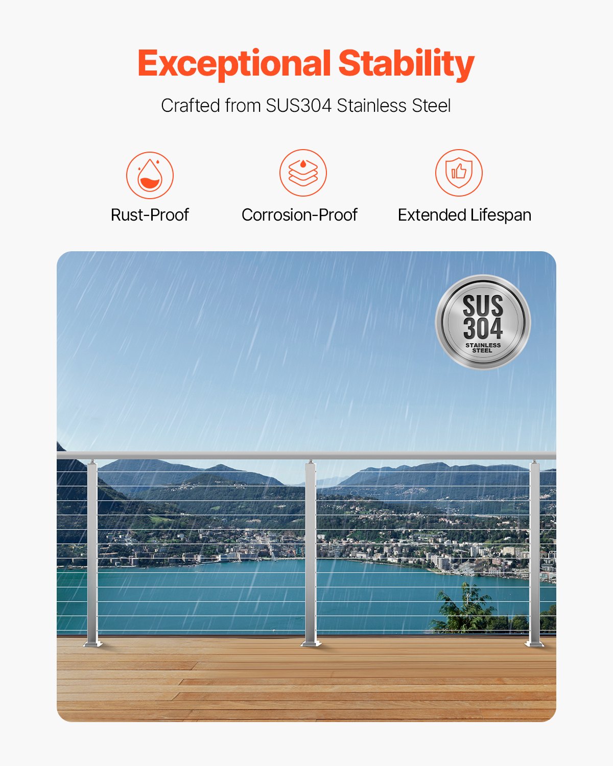 VEVOR Ringhiera per Recinzione da Balcone 1067x100x100 mm da Giardino Balcone Ponte in Acciaio Inox, Kit di Palo per Balaustrata da Terrazza, Argento, 1JZLGZXYS1061EF8W001V0