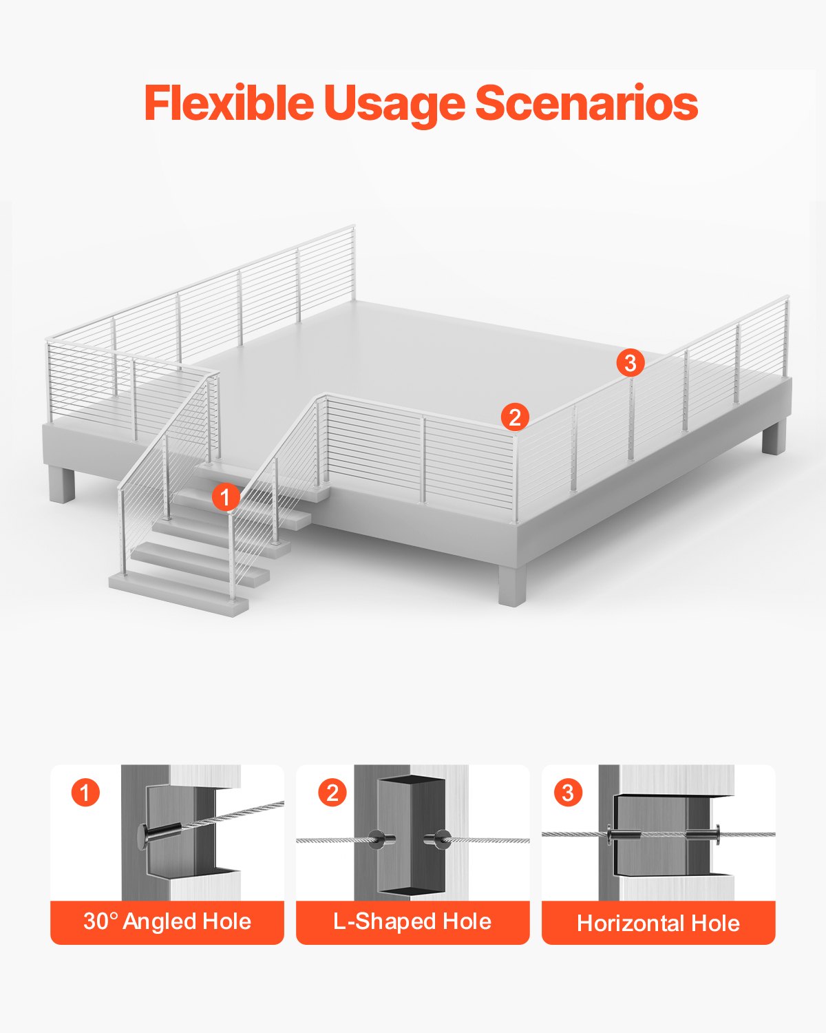 VEVOR Ringhiera per Recinzione da Balcone 1067x100x100 mm da Giardino Balcone Ponte in Acciaio Inox, Kit di Palo per Balaustrata da Terrazza, Argento, 1JZLGZXYS1061EF8W001V0