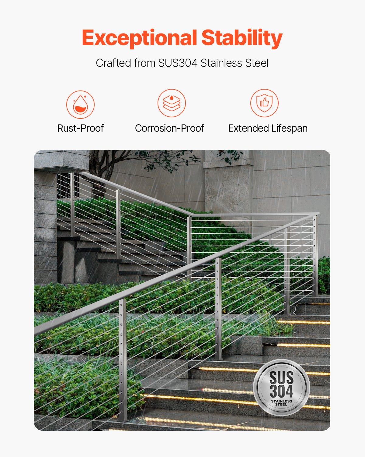 VEVOR Ringhiera per Recinzione da Balcone 1067x100x100 mm da Giardino Balcone Ponte, Poli per Gradini 30°, Kit di Palo per Balaustrata da Terrazza, Argento, 1JZLGZXYS1062TLWC001V0