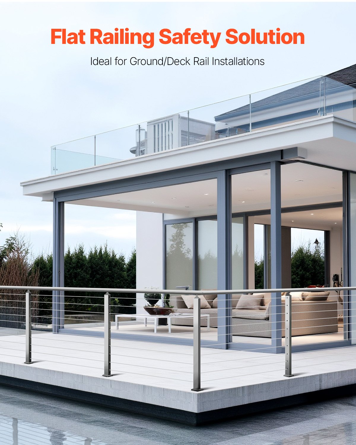 VEVOR Ringhiera per Recinzione da Balcone 914x100x100 mm da Giardino Balcone Ponte in Acciaio Inox, Kit di Palo per Balaustrata da Terrazza, Argento, 1JZLGZXYS91466KZK001V0