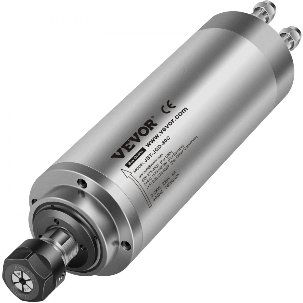 VEVOR Motore Mandrino Raffreddato ad Acqua 2.2KW in Acciaio Inossidabile 304, 8000-24000 R / min,  Motore del Mandrino  con Cuscinetto dalla Germania 220V,  Funzione PLC di 16 Livelli di Velocità