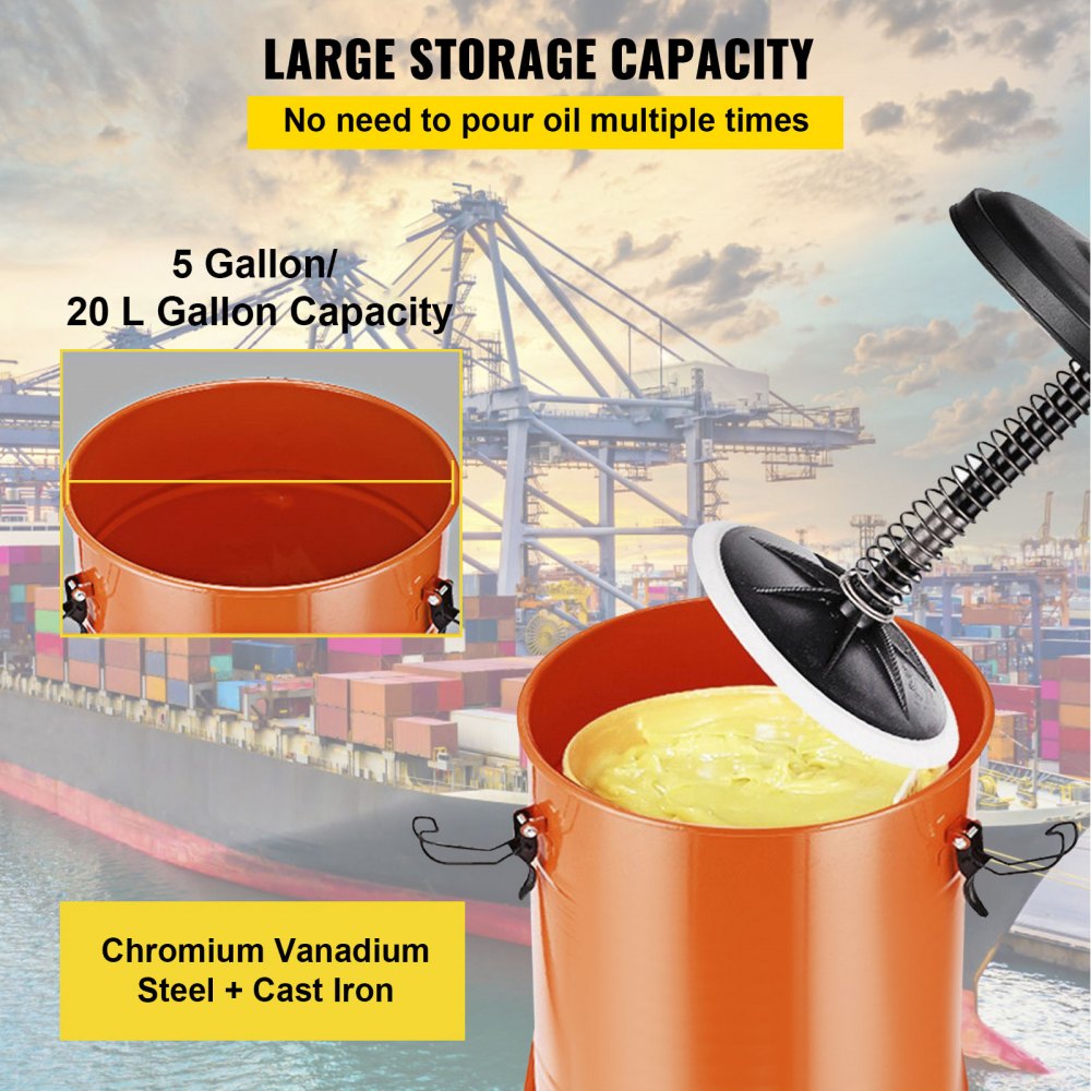 VEVOR Set di pompe per grasso portatile 20L Pompa per grasso elettrica azionata ad aria da 5 galloni con tubo idraulico ad alta pressione da 20FT