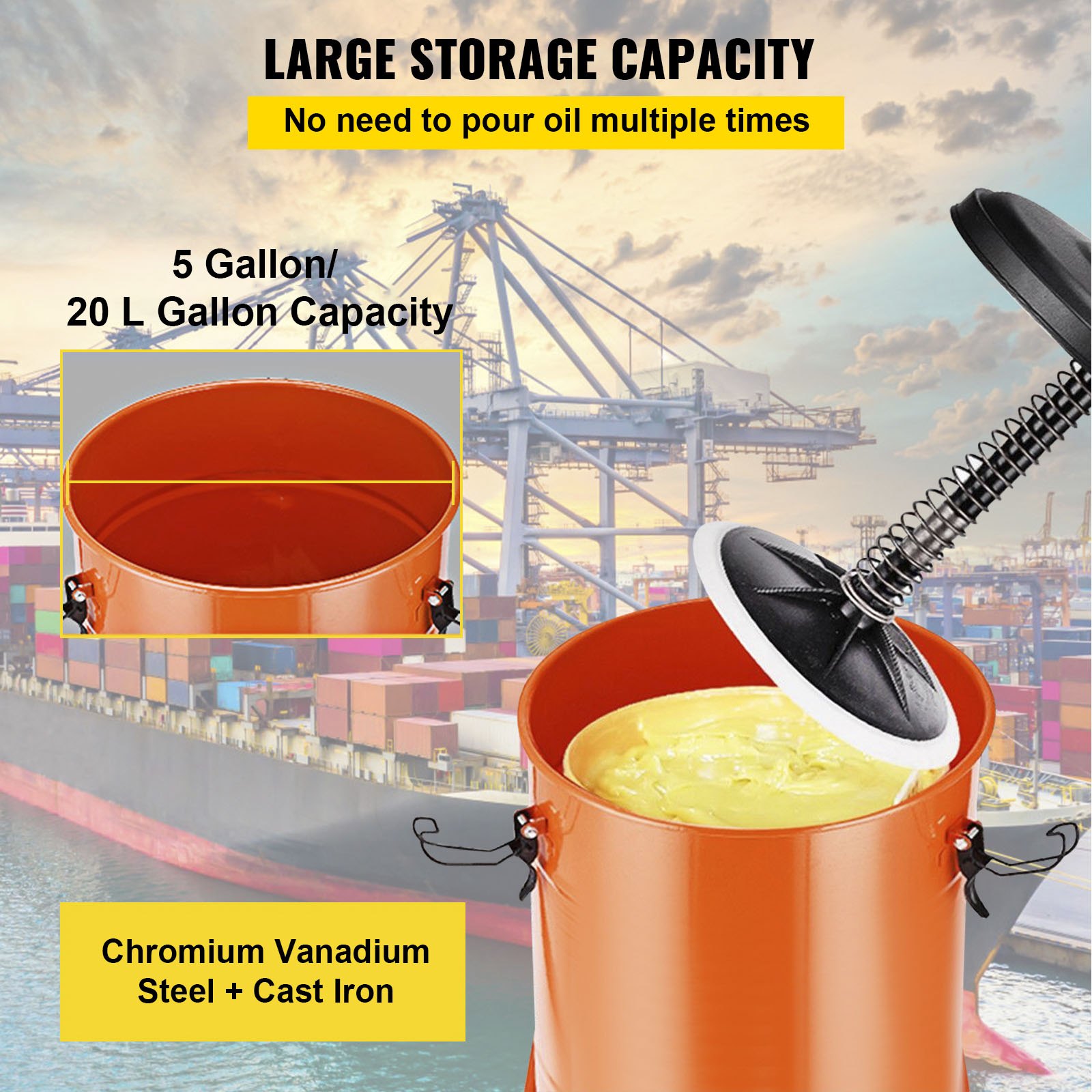 VEVOR Set di pompe per grasso portatile 20L Pompa per grasso elettrica azionata ad aria da 5 galloni con tubo idraulico ad alta pressione da 20FT