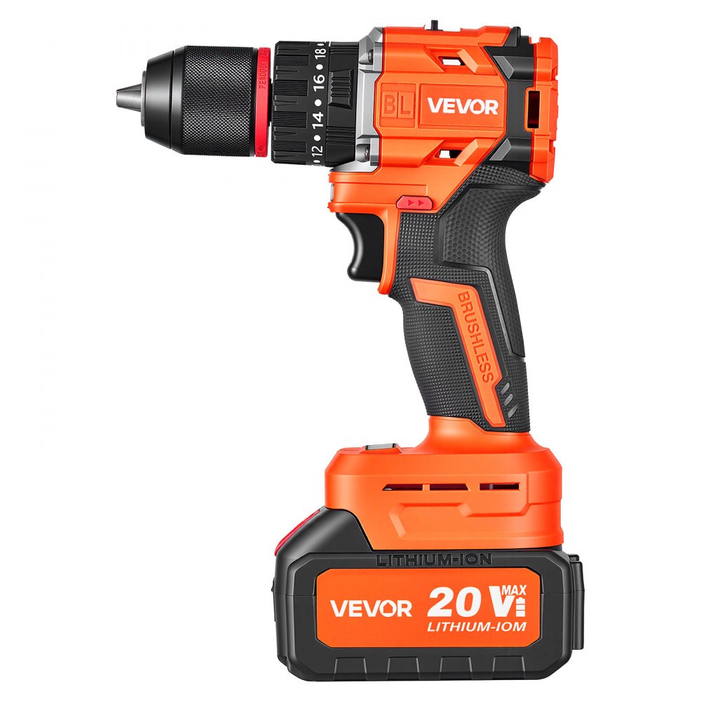 VEVOR Kit Trapano a Percussione 20V 1/2" 30000 IPM Senza Spazzole Elettrico, per Forare e Avvitare Legno, Batteria da 4000 mAh e Caricabatterie, con Mandrino Interamente in Metallo, Design Compatto