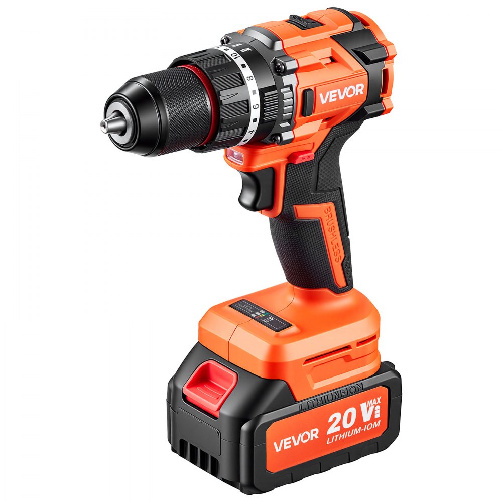 VEVOR Trapano a Percussione 20V 1/2" 26000 IPM Senza Spazzole e Senza Fili, Kit per Forare Avvitare Legno e Metallo, Batteria da 4000 mAh e Caricabatterie, con Mandrino in Metallo, Design Compatto