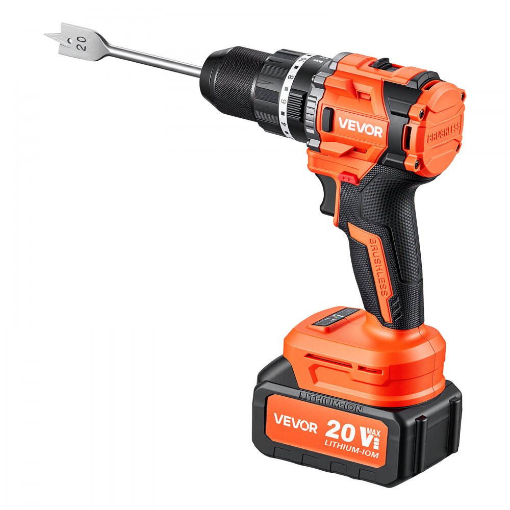 VEVOR Trapano a Percussione 20V 1/2" 26000 IPM Senza Spazzole e Senza Fili, Kit per Forare Avvitare Legno e Metallo, Batteria da 4000 mAh e Caricabatterie, con Mandrino in Metallo, Design Compatto