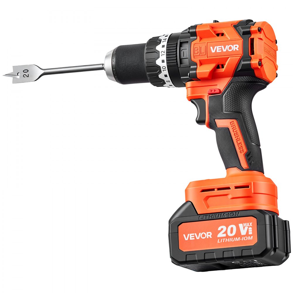 VEVOR Trapano a Percussione 20V 1/2" 24000 IPM Senza Spazzole Elettrico, per Forare e Avvitare, con Batteria agli Ioni di Litio da 4000 mAh e Caricabatterie, con Mandrino Metallico, Design Compatto