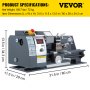 VEVOR Tornio a Velocità Variabile Digitale, 750 W MT3 Velocità 50-2500 Giri/Min Mini Tornio in Metallo per Lavori di Lavorazione, Come Lavori di Foratura, Fresatura, Filettatura e Taglio su Materiale