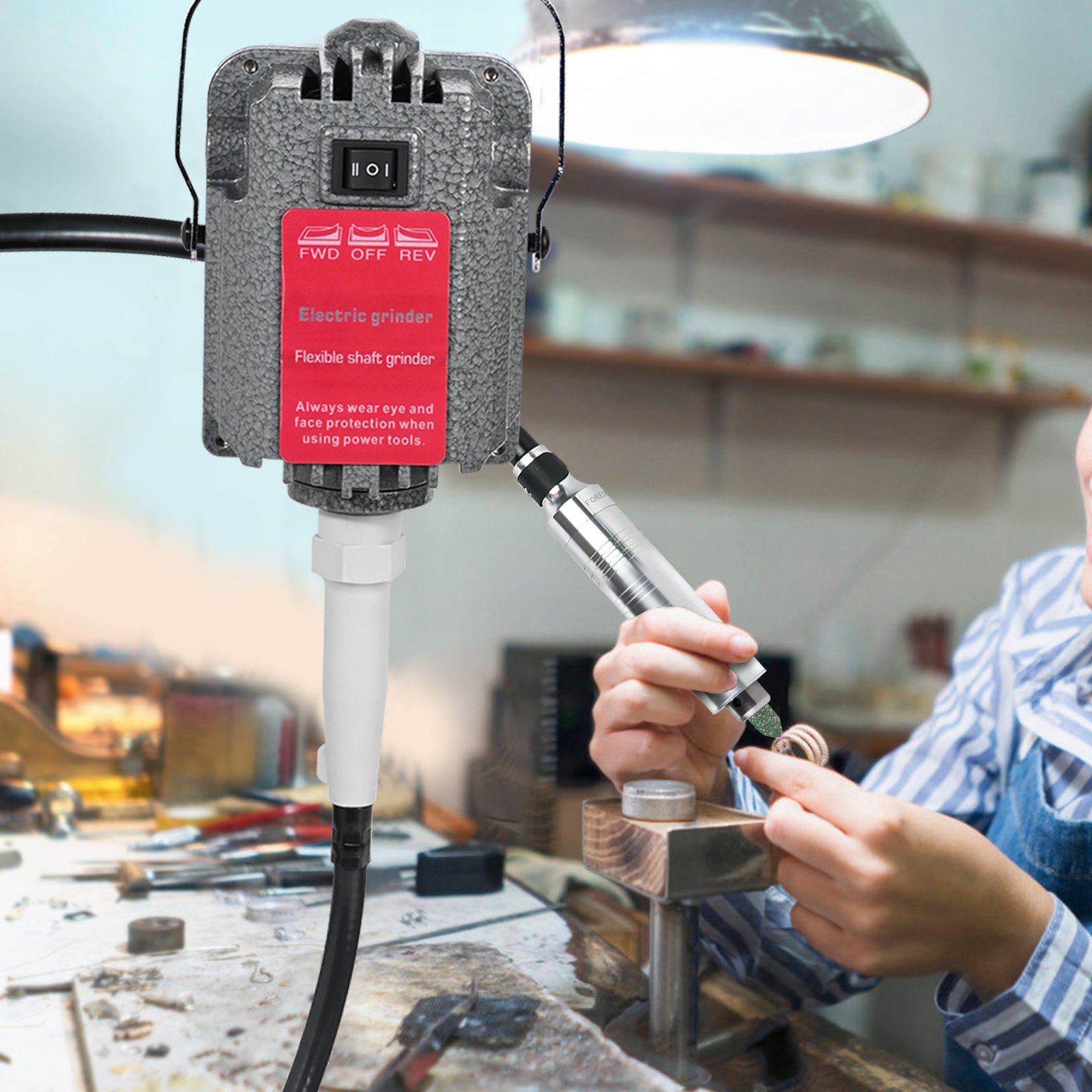 VEVOR Mulino Flessibile Sospeso SR 230w,  Albero Motore Flessibile per Incisione SR con Preciso Mandrino a Tre Griffe, con Motore in Rame Puro, per Riparazione, Perforazione, Molatura, Lucidatura