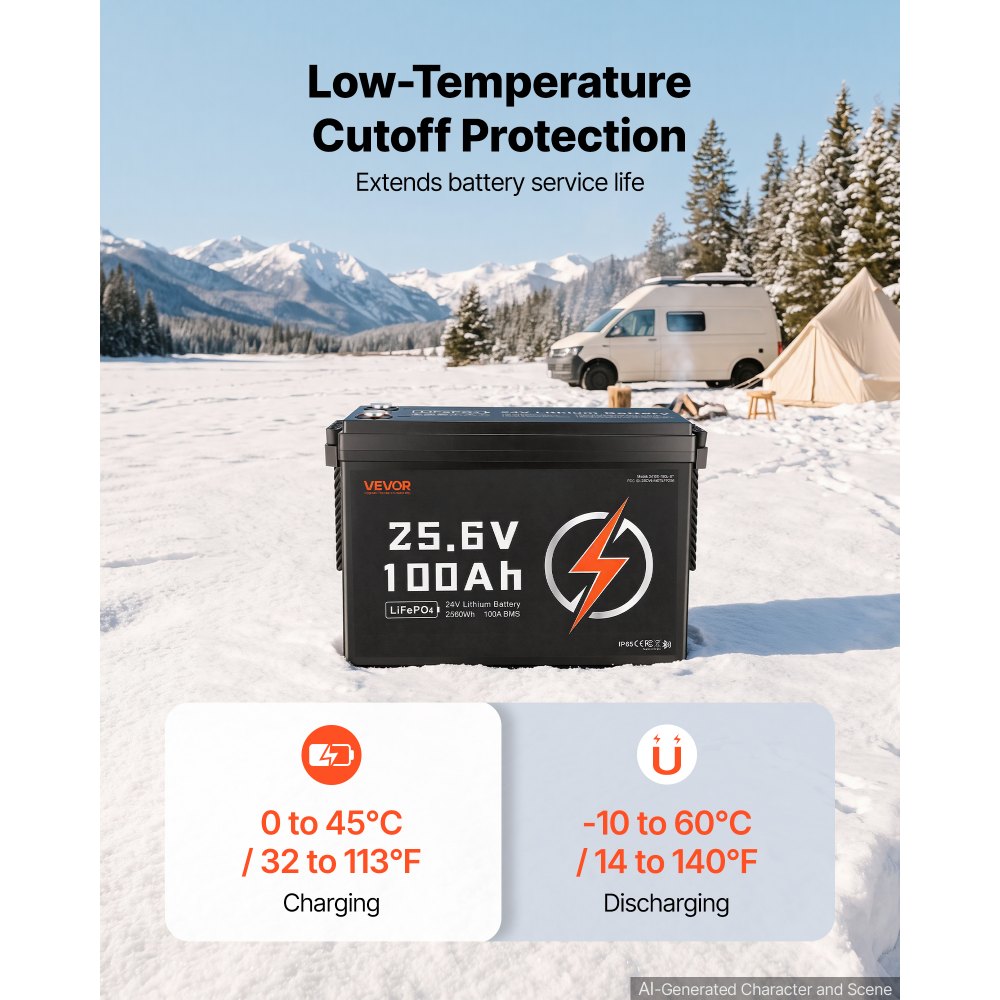 VEVOR Batteria al Litio LiFePO4 24V 100Ah 4000+ Cicli 2560Wh con Bluetooth per Camper, Motori Elettrici, Pesca, Barche, Impianti Solari, Connessione 8P2S, BMS 100A, Protezione dalle Basse Temperature