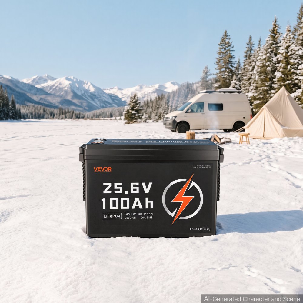 VEVOR Batteria al Litio LiFePO4 24V 100Ah 4000+ Cicli 2560Wh con Bluetooth per Camper, Motori Elettrici, Pesca, Barche, Impianti Solari, Connessione 8P2S, BMS 100A, Protezione dalle Basse Temperature