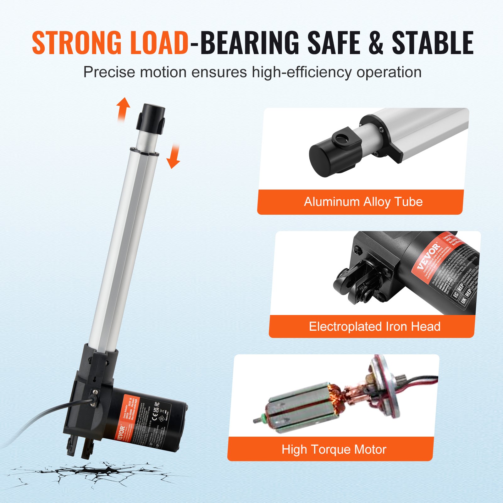 VEVOR Kit attuatore lineare, Attuatore di movimento lineare da 25,4 cm ad alta velocità 24,892 mm/s 24V, 99,79 kg/1000 N TV/tavolo/divano, protezione IP44 - Adattatore di alimentazione incluso