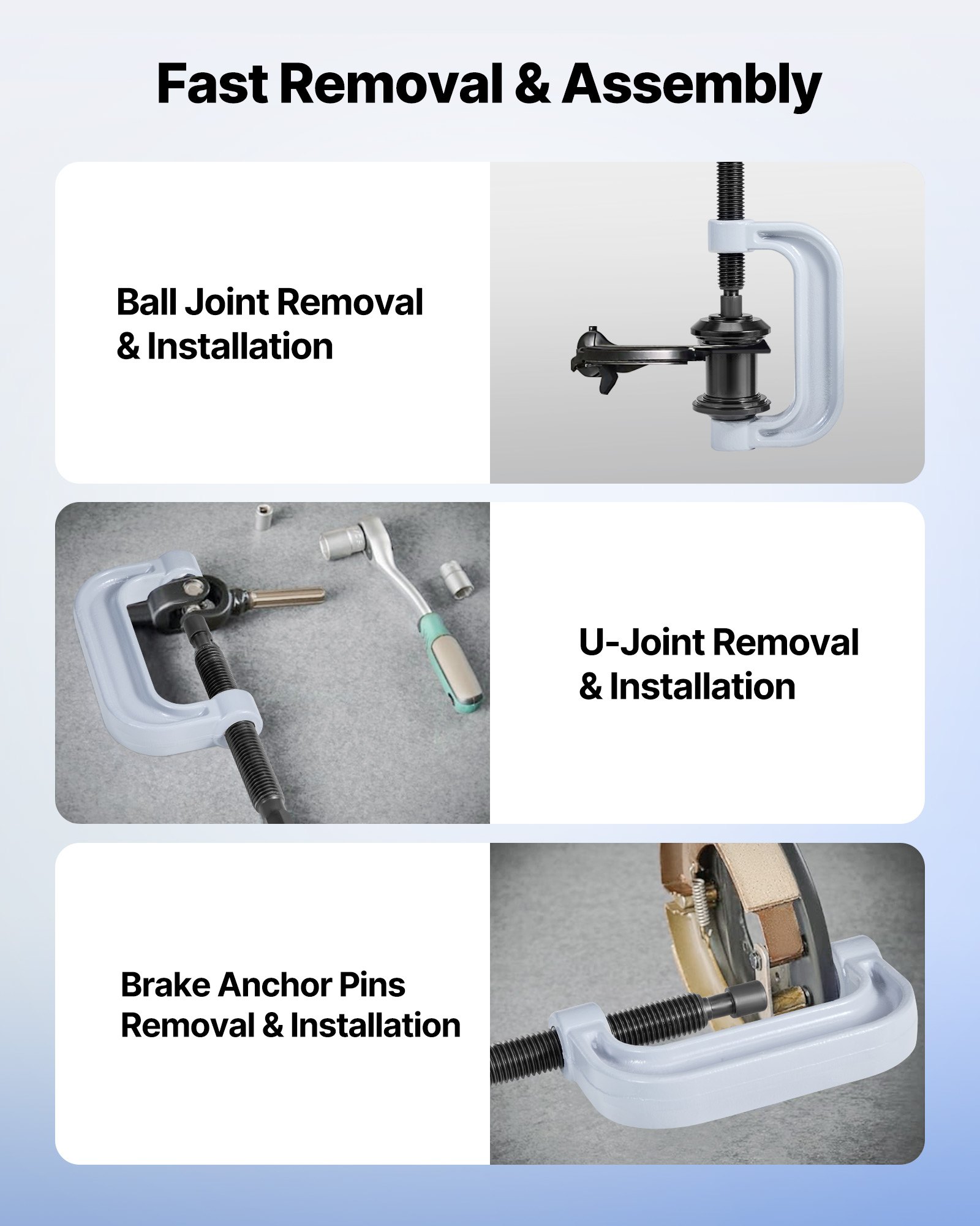 VEVOR Kit Pressa per Cuscinetti, 10+24 Pezzi, Utensile per Boccole, Set per Piste e Guarnizioni con 13 Boccole, Telaio a C e Manicotti, Strumenti di Installazione e Rimozione con Custodia