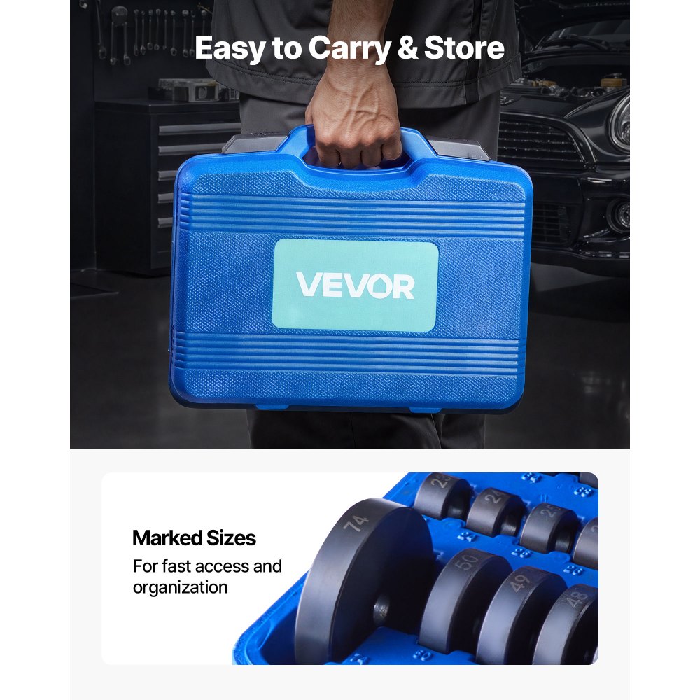 VEVOR Kit Pressa per Cuscinetti, 52+14 Pezzi, Set di Driver per Piste e Guarnizioni con 49 Boccole, Separatori e Ganasce, con Custodia, Strumenti di Installazione e Rimozione con Custodia