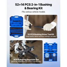 VEVOR Kit Pressa per Cuscinetti, 52+14 Pezzi, Set di Driver per Piste e Guarnizioni con 49 Boccole, Separatori e Ganasce, con Custodia, Strumenti di Installazione e Rimozione con Custodia