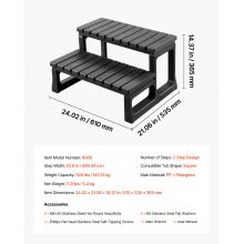 VEVOR Scala per Vasca Idromassaggio, a 2 Gradini, Scala per Piscina Gonfiabile Fuori Terra in PP Resistente, Larga 599,5 mm, Carico 145,2 kg, per Veranda, Patio, Terrazza, Camper, Nero