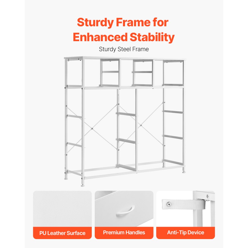 VEVOR Cassettiera con 10 Cassetti, Cassettiera in Tessuto con Contenitori in Tessuto, Cassetti Portaoggetti per Armadio, Maniglia di Facile Estrazione, Robusto Telaio in Acciaio, per Corridoio, Bianco