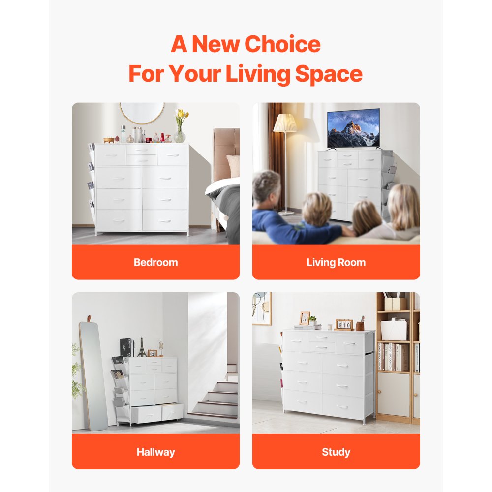 VEVOR Cassettiera con 10 Cassetti, Cassettiera in Tessuto con Contenitori in Tessuto, Cassetti Portaoggetti per Armadio, Maniglia di Facile Estrazione, Robusto Telaio in Acciaio, per Corridoio, Bianco