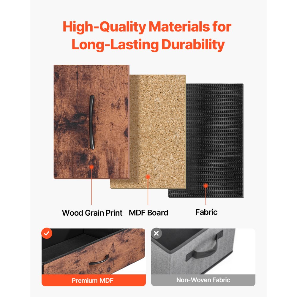 VEVOR Cassettiera a 6 Cassetti, Cassettiera Alta con Cassetti, Porta TV con Contenitore, con Robusta Struttura in Acciaio, Torre Portaoggetti in Tessuto per Camera da Letto, Armadio, Marrone Rustico