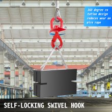 VEVOR Cavo in Acciaio Verricello 10 mm x 23 m Fune Metallica di Gancio Girevole Autobloccante Capacità da 2T Cavo Argano in Acciaio Adatto per parte