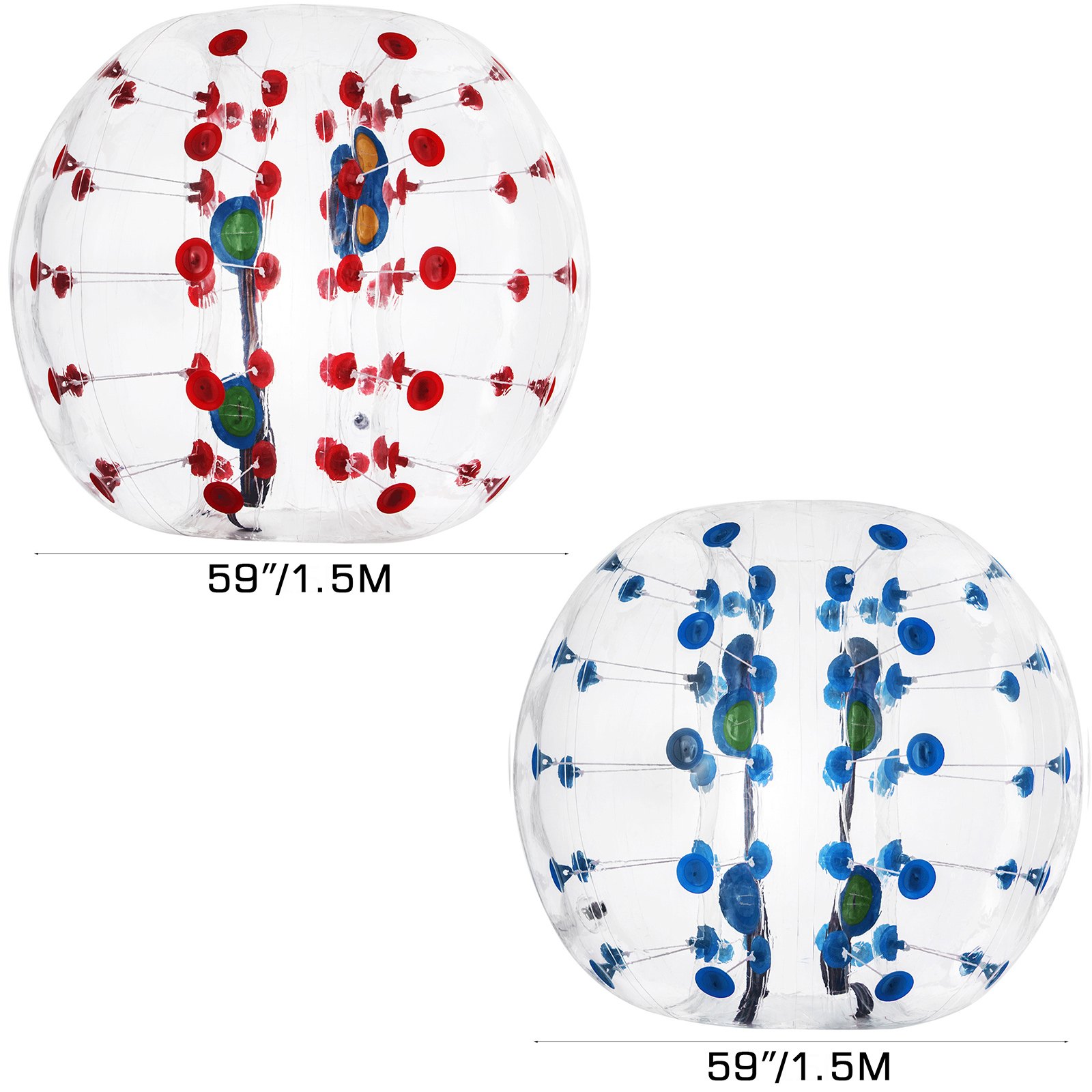 VEVOR Palla Paraurti Gonfiabile da 2 Pezzi, Diametro 1,5 m Altezza 120 cm, 23,04 Libbre Pallone Gonfiabile del Paraurti della Bolla in PVC da 0,8 mm Rosso e Blu, Ampiamente Usato in Cortile, Parco