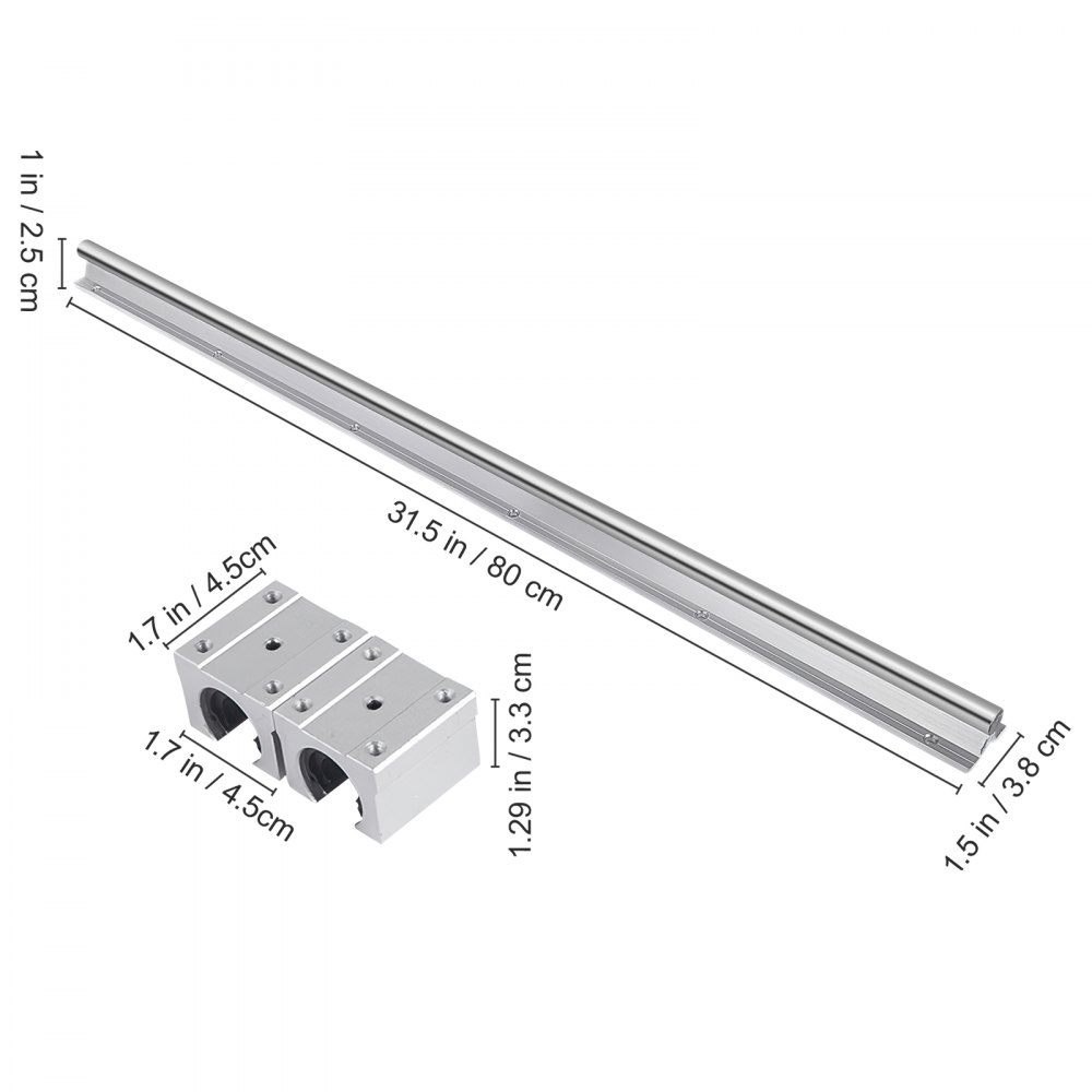 VEVOR Set di Guida Lineare e Cuscinetti 2 Pezzi da 800 mm di lunghezza SBR16 Asse della Guida di Scorrimento Lineare con 4 SBR16UU Blocchi Cuscinetto