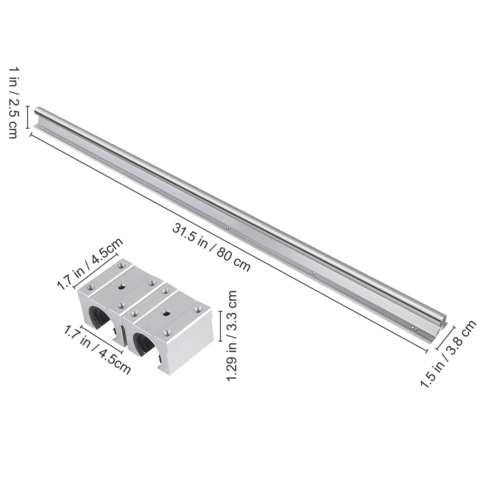 VEVOR Set di Guida Lineare e Cuscinetti 2 Pezzi da 800 mm di lunghezza SBR16 Asse della Guida di Scorrimento Lineare con 4 SBR16UU Blocchi Cuscinetto