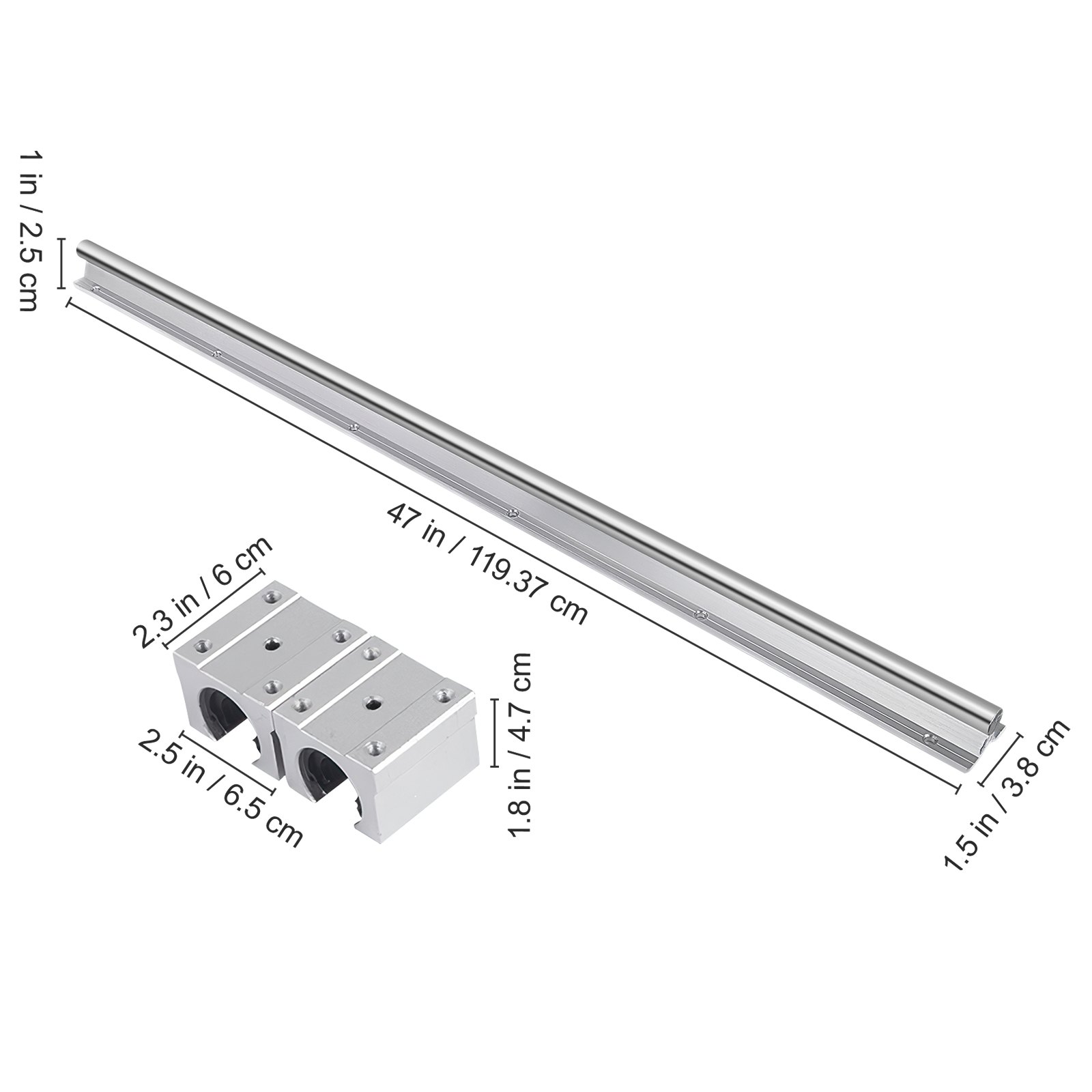 VEVOR Set di Guida lineare e Cuscinetti 2 pezzi da 1200 mm di lunghezza SBR25 Asse della Guida di Scorrimento Lineare con 4 SBR25UU Blocchi