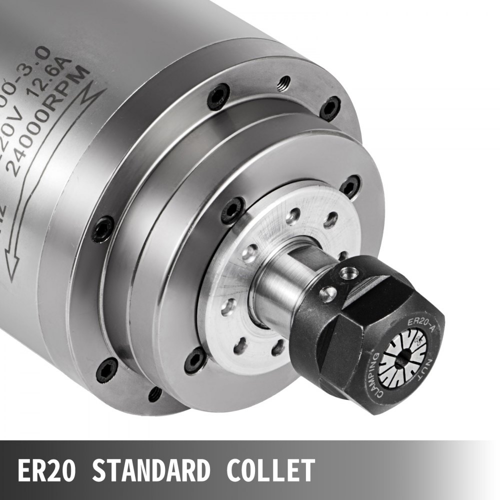 VEVOR Motore Mandrino Raffreddato ad Acqua 3.0KW in Acciaio Inossidabile 304, 8000-24000 R / min,  Motore del Mandrino  con Cuscinetto dalla Germania 220V,  Funzione PLC di 16 Livelli di Velocità