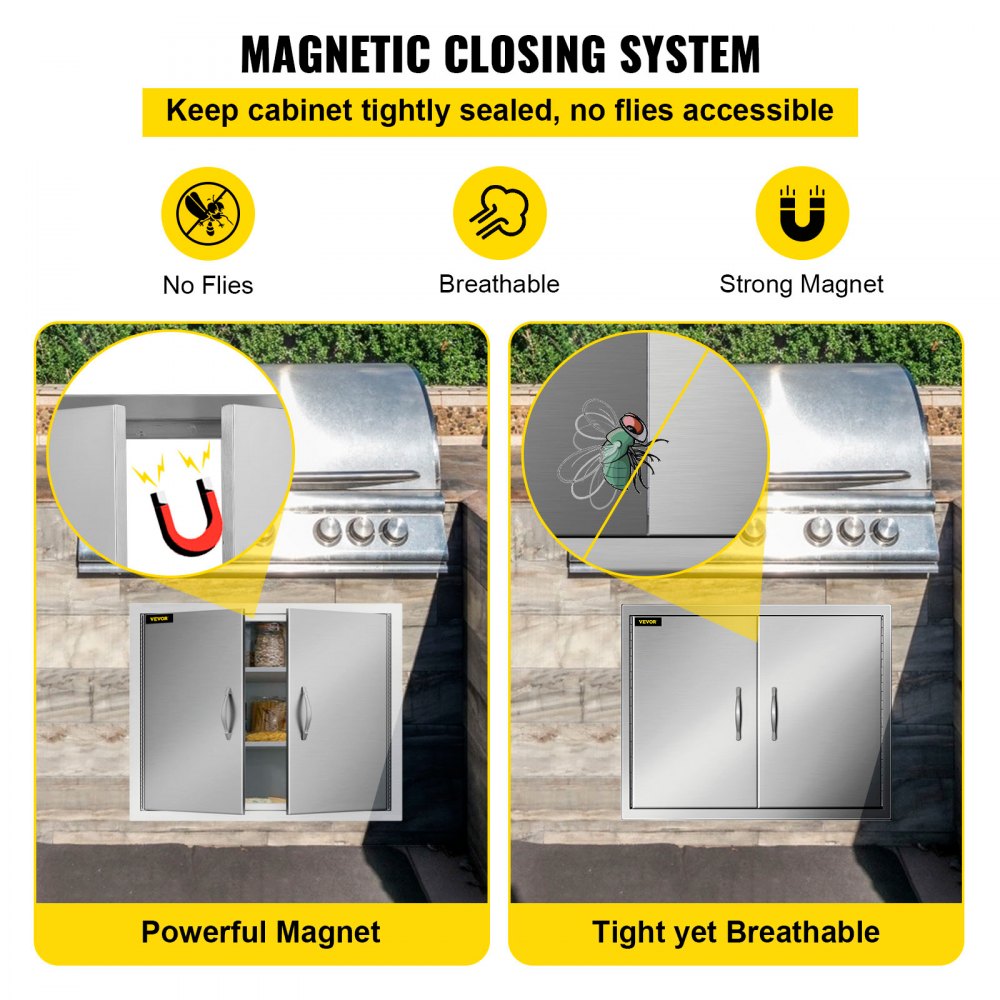 VEVOR Porte da Cucina da Esterno da 30,5 x 21 Pollici, BBQ Island Door Con Due Porte, Porta In Acciaio Inox Doppia, Le Porte della Cucina per Barbecue alle Condizioni Meteorologiche