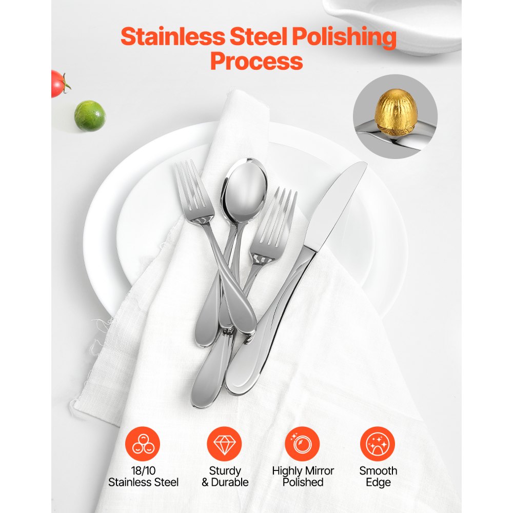 VEVOR Set di Posate in Acciaio Inossidabile per Uso Alimentare, Set di Posate Altamente Lucide, Stoviglie in Lavastoviglie, Servizio 6 Persone, Include Coltello Forchetta Cucchiaio 30 Pezzi