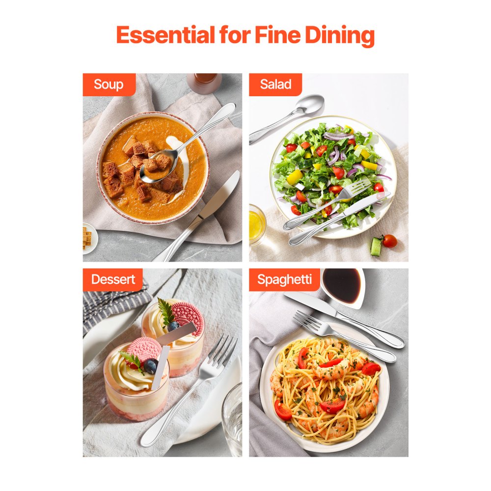 VEVOR Set di Posate in Acciaio Inossidabile per Uso Alimentare, Set di Posate Altamente Lucide, Stoviglie in Lavastoviglie, Servizio 12 Persone, Include Coltello Forchetta Cucchiaio 65 Pezzi