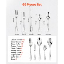VEVOR Set Posate Posate Acciaio Inox Coltello Forchetta Cucchiaio 65 Pezzi