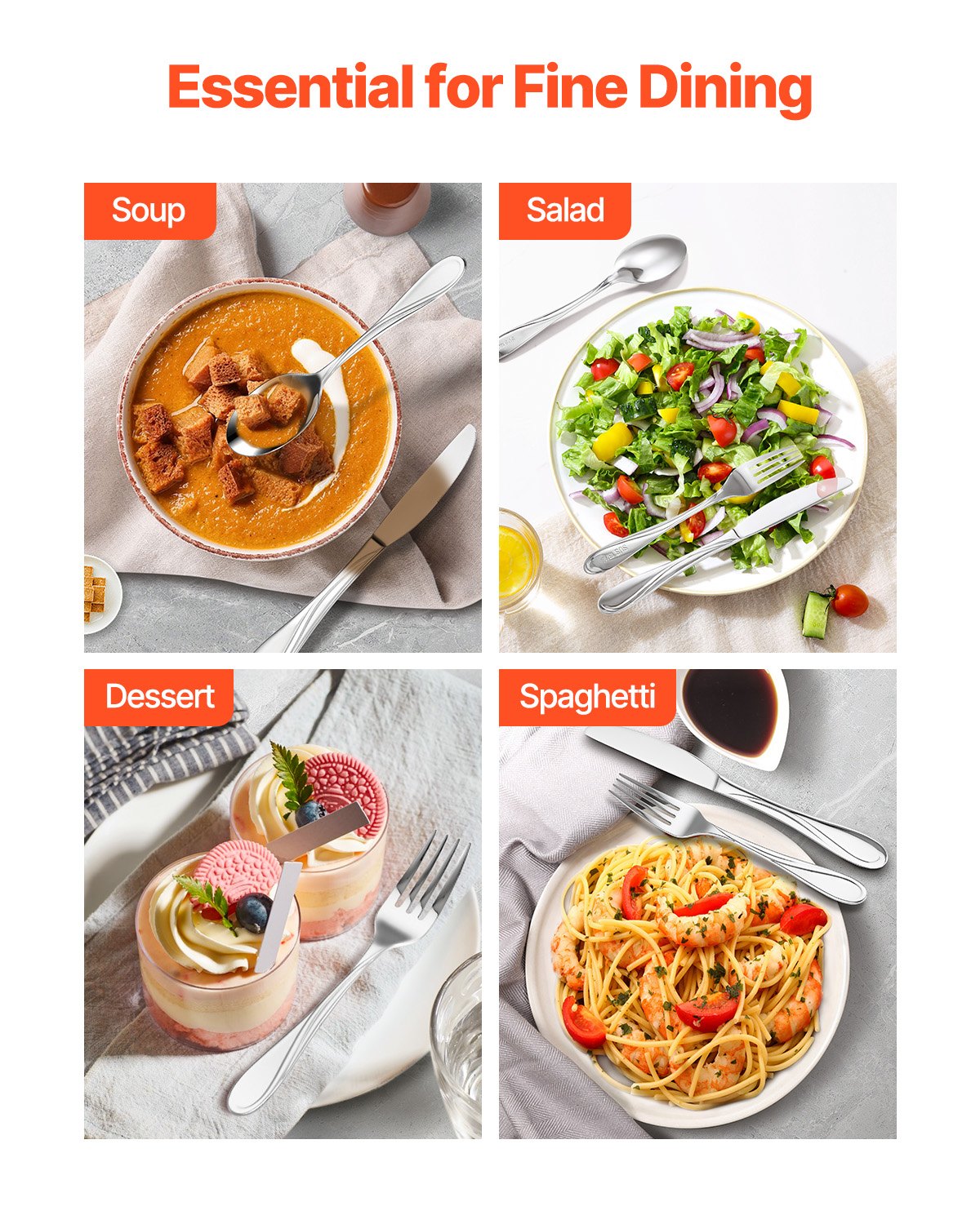 VEVOR Set di Posate in Acciaio Inossidabile per Uso Alimentare, Set di Posate Altamente Lucide, Stoviglie in Lavastoviglie, Servizio 12 Persone, Include Coltello Forchetta Cucchiaio 65 Pezzi