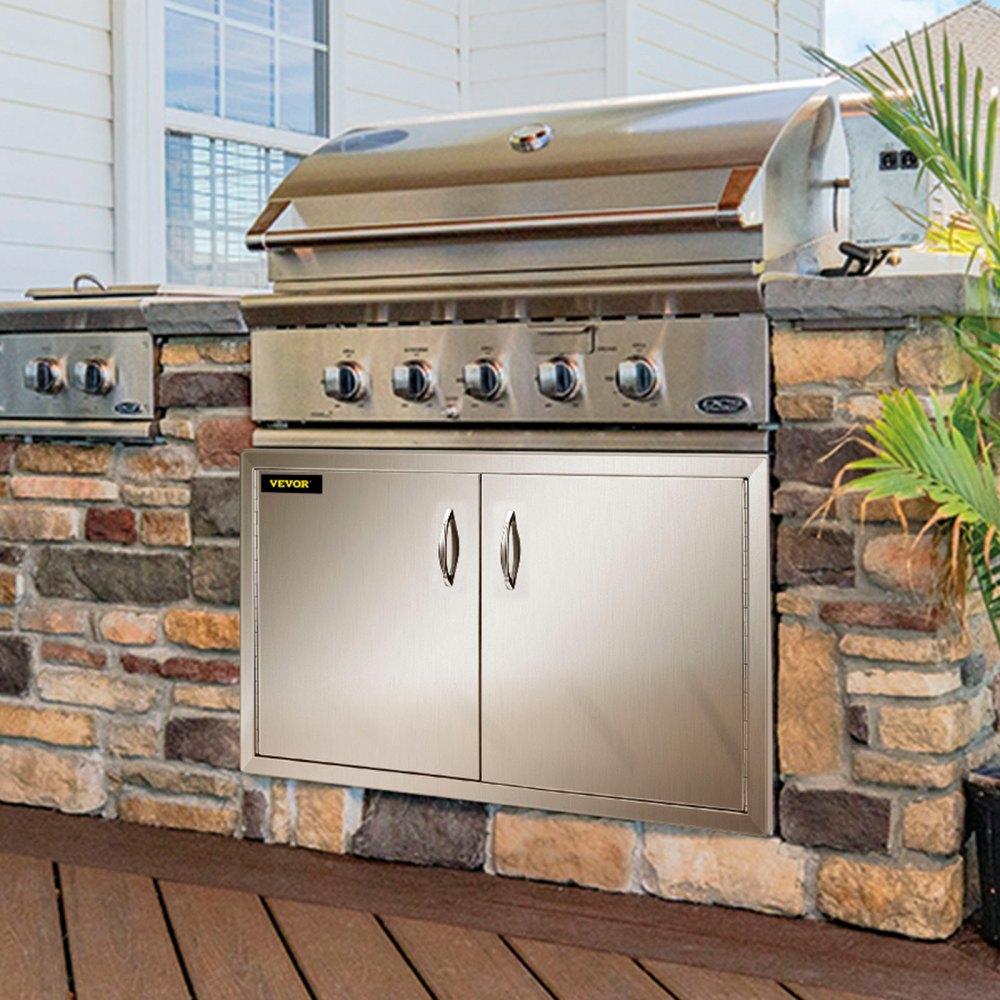 VEVOR Porte da Cucina da Esterno da 34,5x19 Pollici, BBQ Island Door con 2 Porte, Porta in Acciaio Inox Doppia, Le Porte della Cucina per Barbecue alle Condizioni Meteorologiche