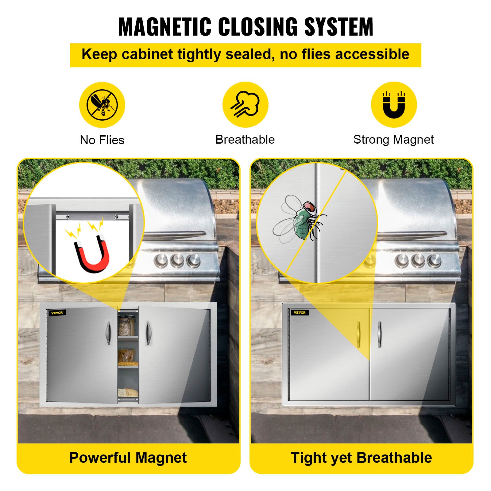 VEVOR Porte da Cucina da Esterno da 34,5x19 Pollici, BBQ Island Door con 2 Porte, Porta in Acciaio Inox Doppia, Le Porte della Cucina per Barbecue alle Condizioni Meteorologiche