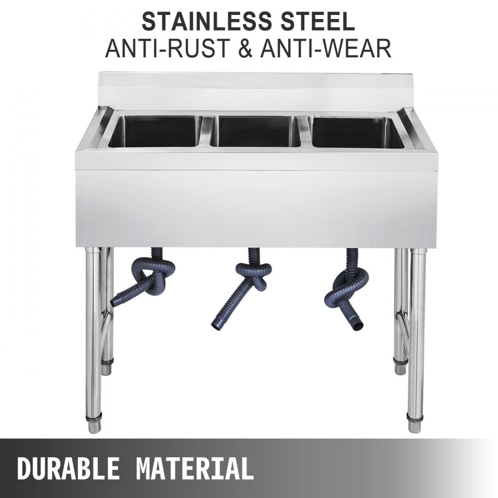 Lavello Cucina Lavandino 95x48cm 3 Vasche Con Gamba Del Tavolo Casa Fatto A Mano