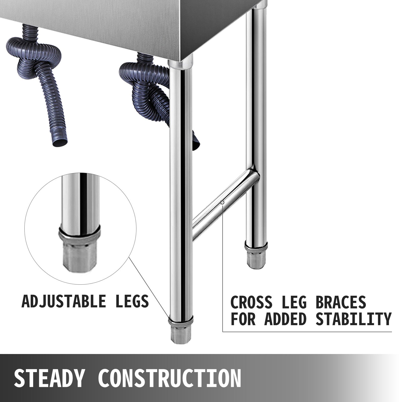 Lavello Cucina Lavandino 95x48cm 3 Vasche Con Gamba Del Tavolo Casa Fatto A Mano