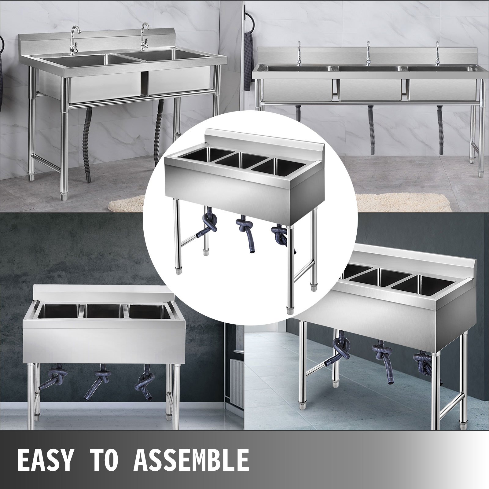 Lavello Cucina Lavandino 95x48cm 3 Vasche Con Gamba Del Tavolo Casa Fatto A Mano